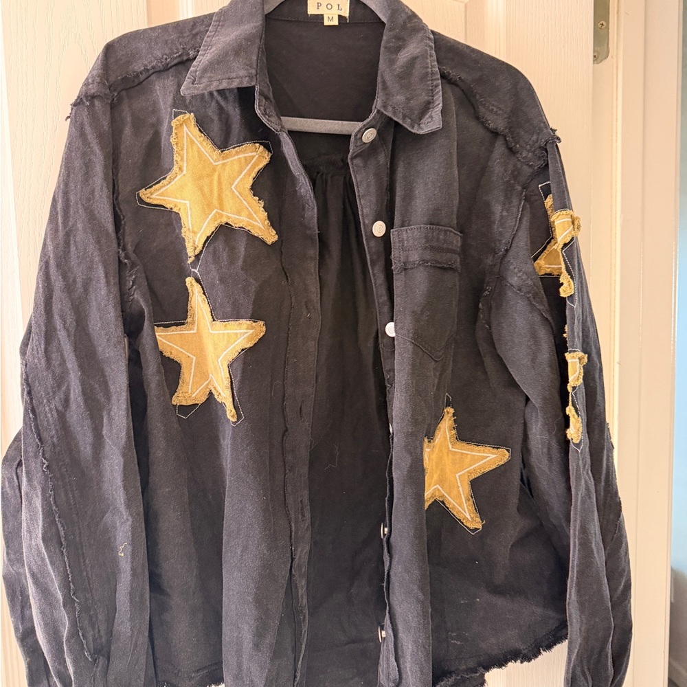 POL Black Shacket with Yellow Star Patches